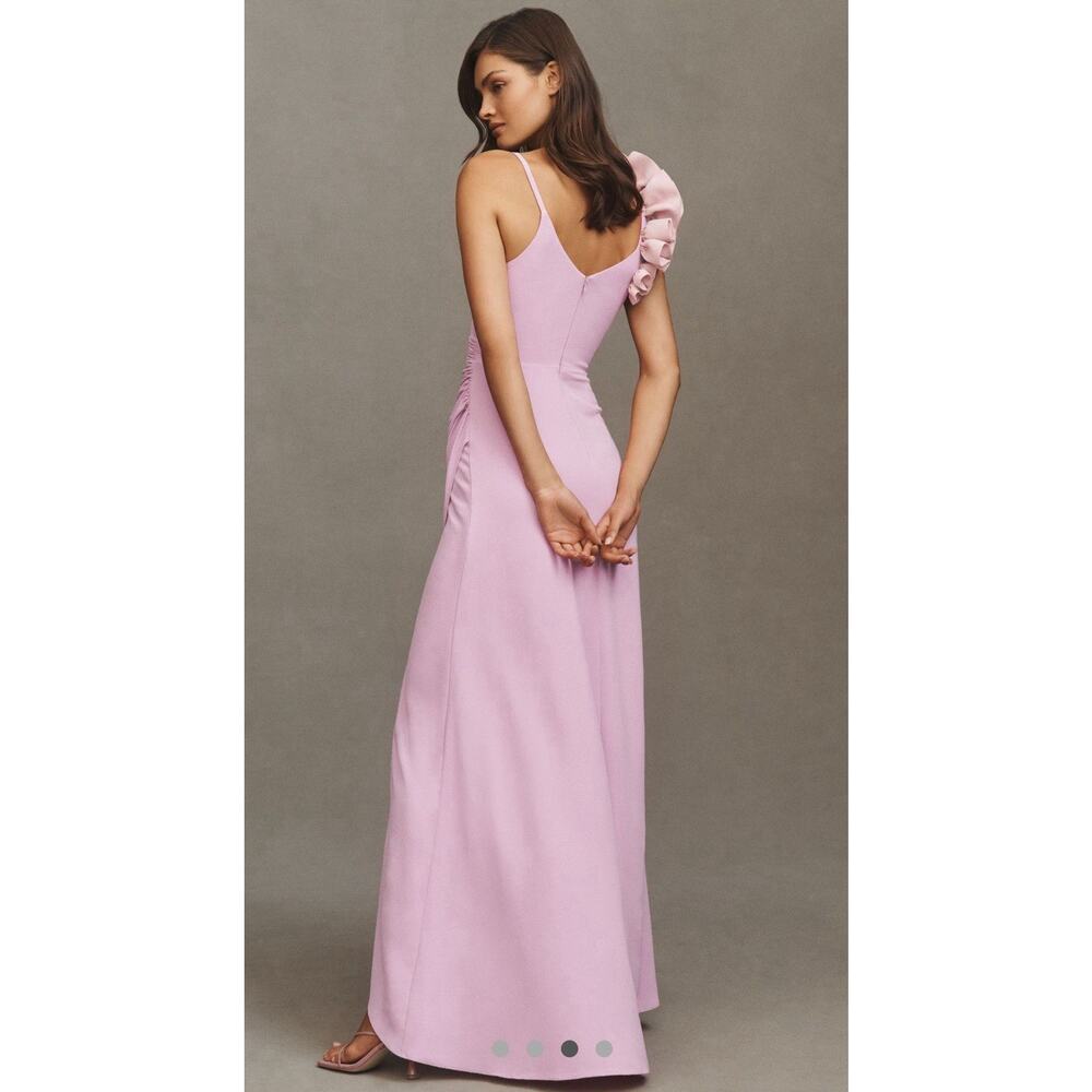 DRESS THE POPULATION Anthropologie Lavender Camelia Ruffle Maxi Dress M NWT FLAW - Picture 2 of 16